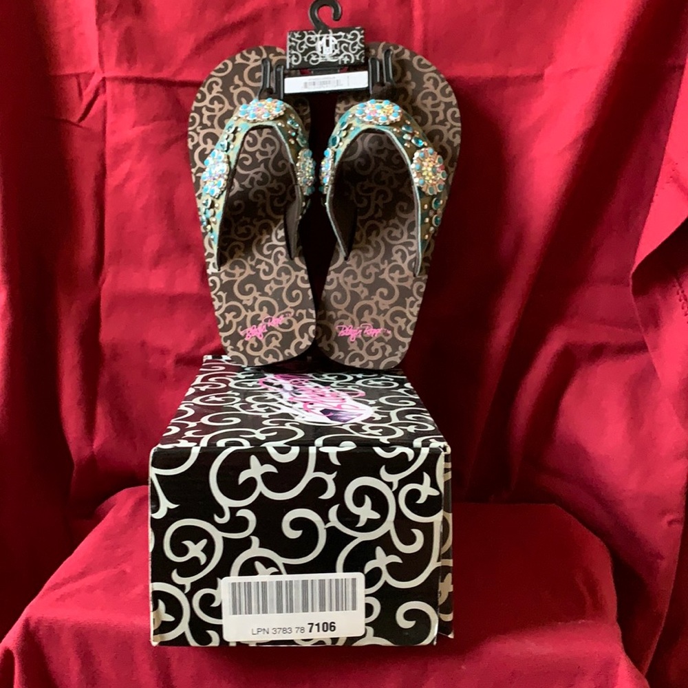 Platform Concho flip-flop turquoise and brown